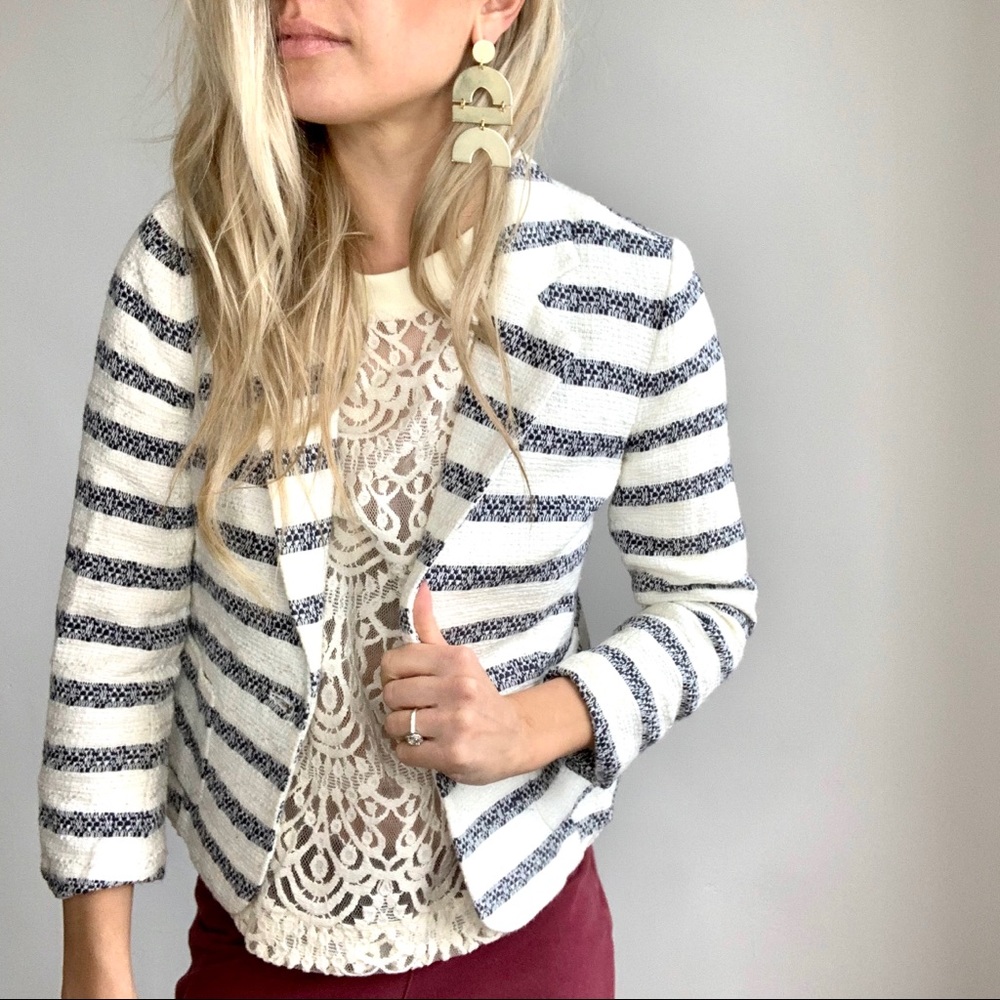 Lucky Brand Ivory & Blue Striped Blazer Small